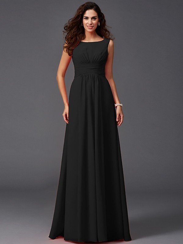 Chic Ruffles Sleeveless Long Chiffon Bridesmaid Dresses