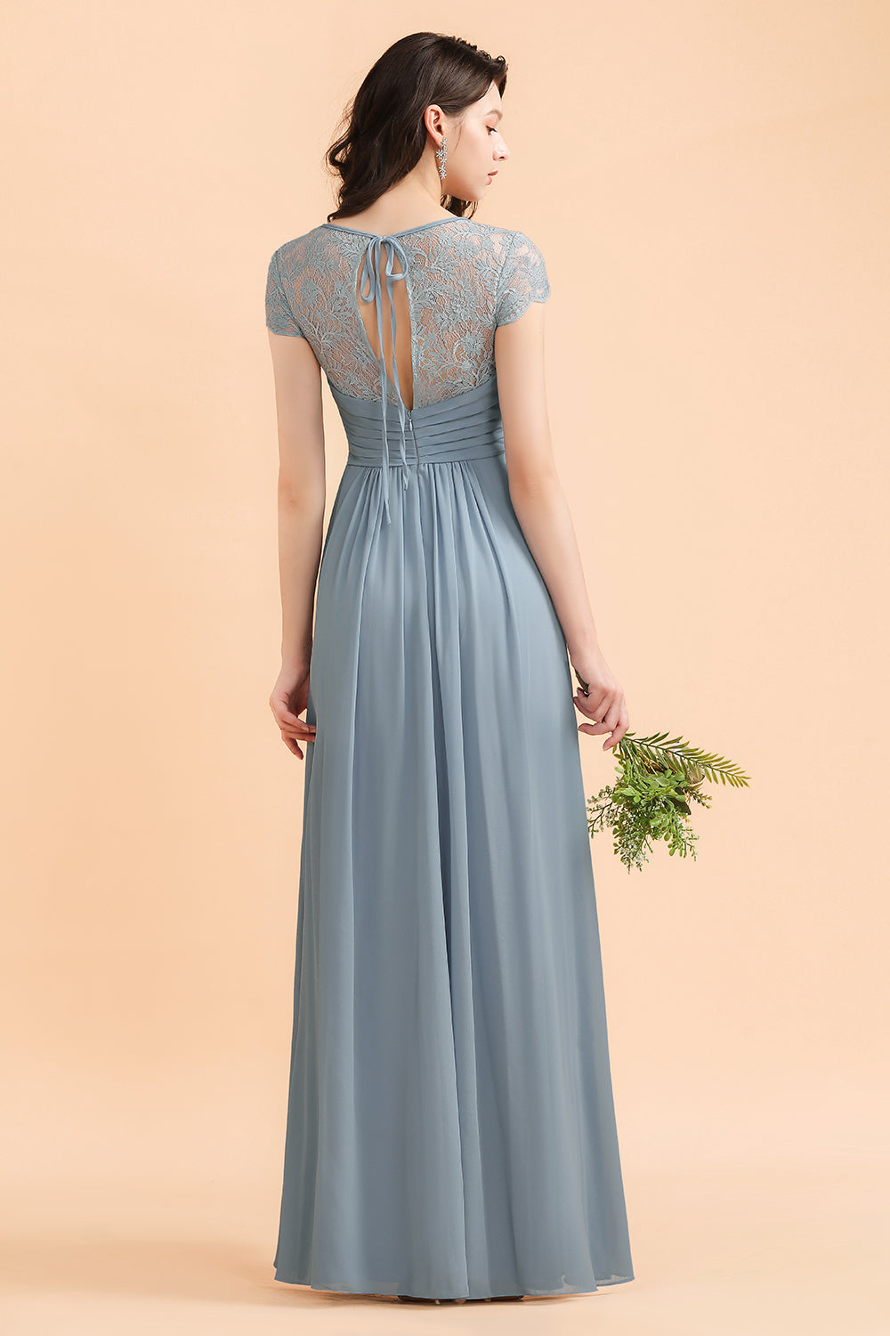 Chic Short Sleeves Lace Chiffon Bridesmaid Dresses with Ruffles