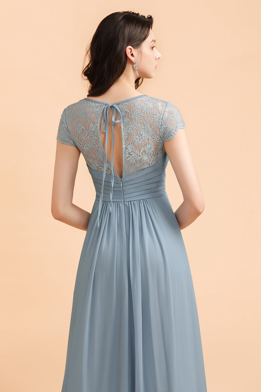 Chic Short Sleeves Lace Chiffon Bridesmaid Dresses with Ruffles