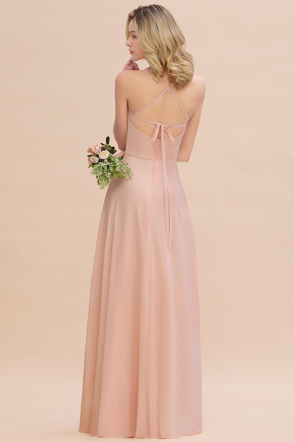 Chic Straps Sleeveless Chiffon Affordable Bridesmaid dresses with Ruffle - Fashionpara