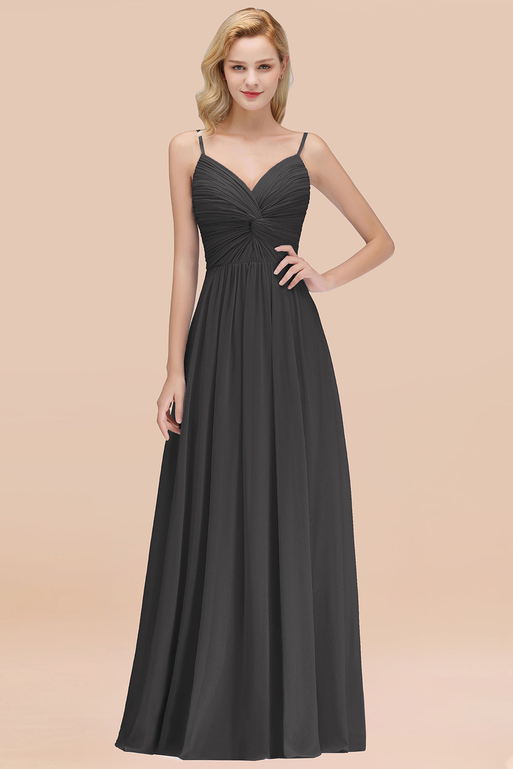 Chic V-Neck Pleated Backless Bridesmaid dresses with Spaghetti Straps