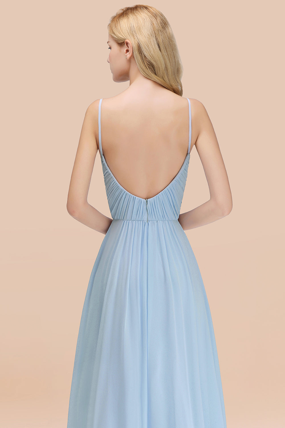 Chic V-Neck Pleated Backless Bridesmaid dresses with Spaghetti Straps