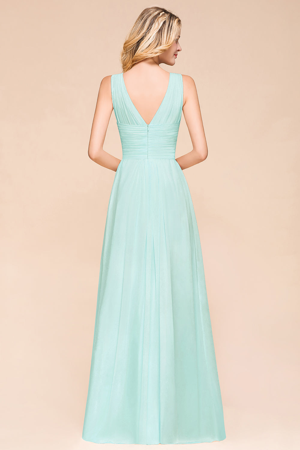 Chic V-Neck Sleeveless Mint Green Bridesmaid dresses with Ruffle