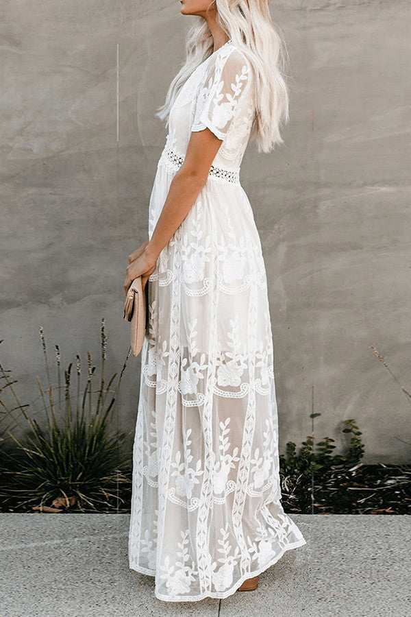 Chic See-through Cutout Lace Long Dress