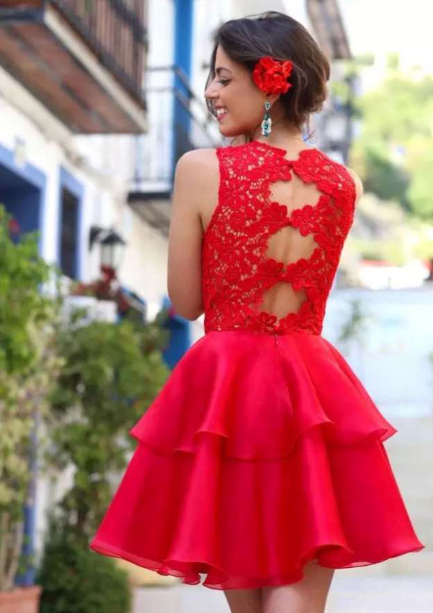 Chiffon Homecoming Ball Gown with Lace Bateau Short