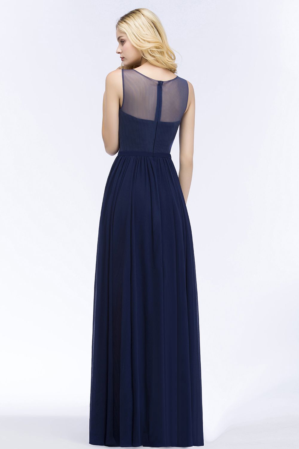 Chiffon Lace Appliques Affordable Navy Bridesmaid Dresses