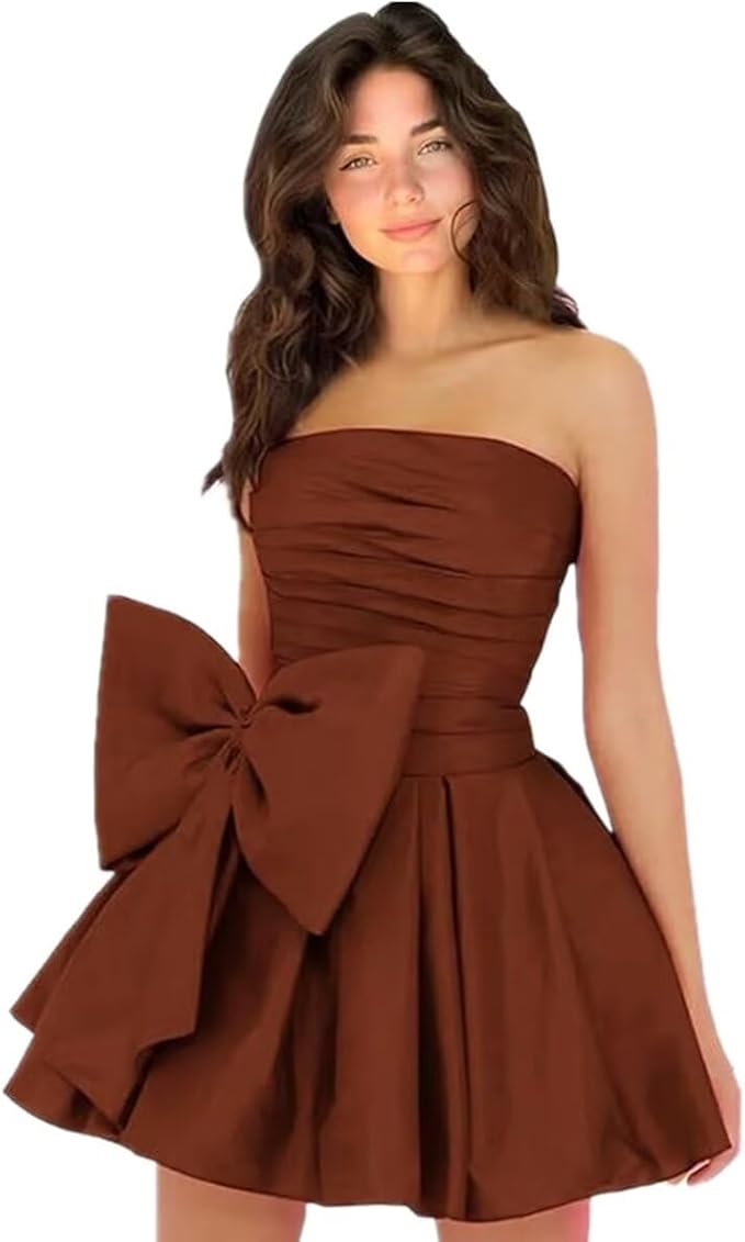 Sleeveless Ruched Short Homecoming Dresses Simple Mini Party Wear Dress with Bow