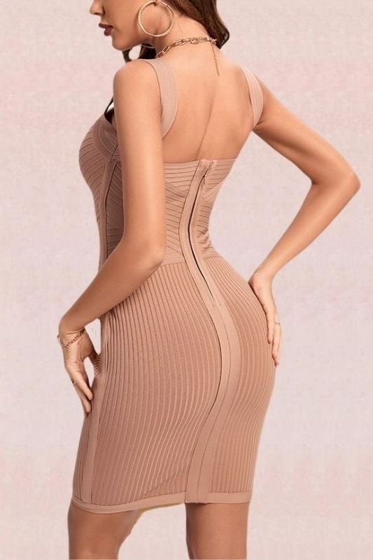 Ciara Bandage Dress -  Tan Brown - Fashionpara