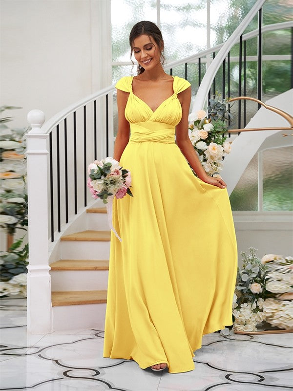 Classic Ruched V-Neck Jersey Sleeveless Bridesmaid Dresses