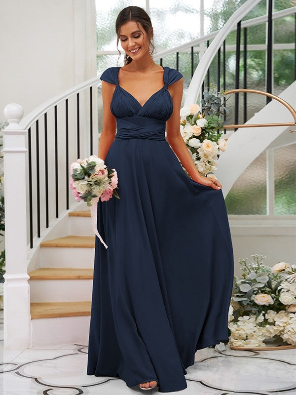 Classic Ruched V-Neck Jersey Sleeveless Bridesmaid Dresses