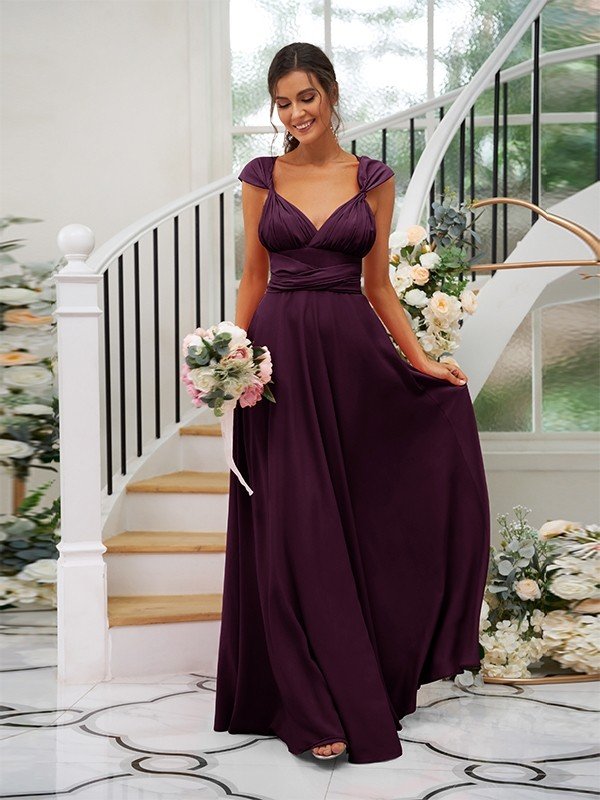 Classic Ruched V-Neck Jersey Sleeveless Bridesmaid Dresses