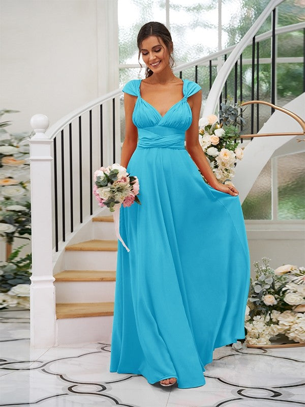 Classic Ruched V-Neck Jersey Sleeveless Bridesmaid Dresses