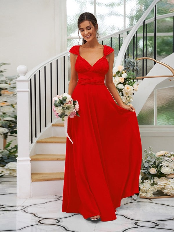 Classic Ruched V-Neck Jersey Sleeveless Bridesmaid Dresses