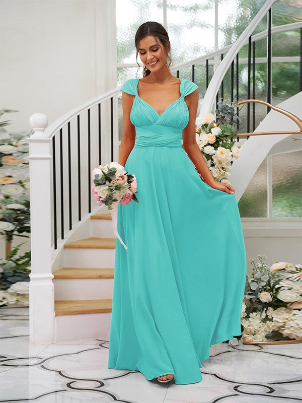 Classic Ruched V-Neck Jersey Sleeveless Bridesmaid Dresses