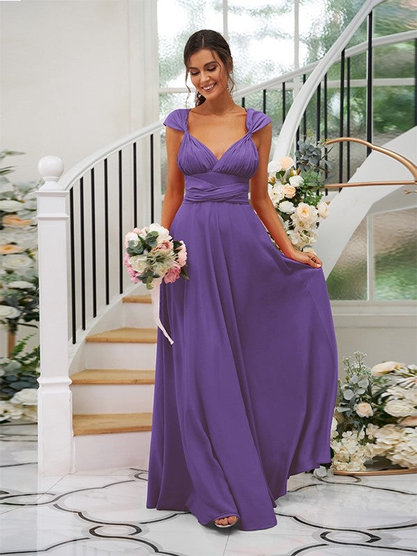 Classic Ruched V-Neck Jersey Sleeveless Bridesmaid Dresses