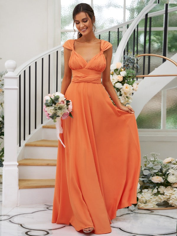 Classic Ruched V-Neck Jersey Sleeveless Bridesmaid Dresses