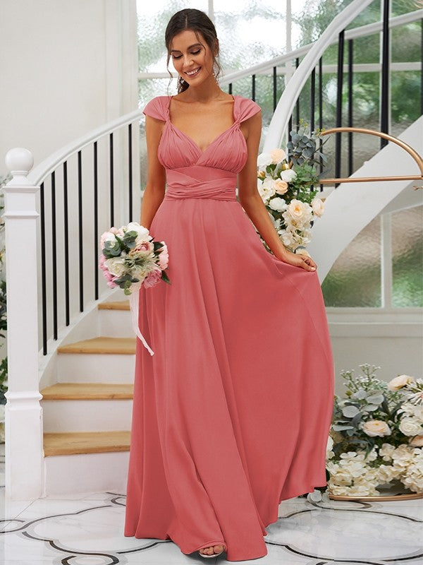 Classic Ruched V-Neck Jersey Sleeveless Bridesmaid Dresses