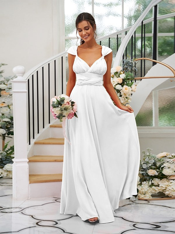 Classic Ruched V-Neck Jersey Sleeveless Bridesmaid Dresses