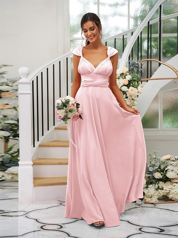 Classic Ruched V-Neck Jersey Sleeveless Bridesmaid Dresses