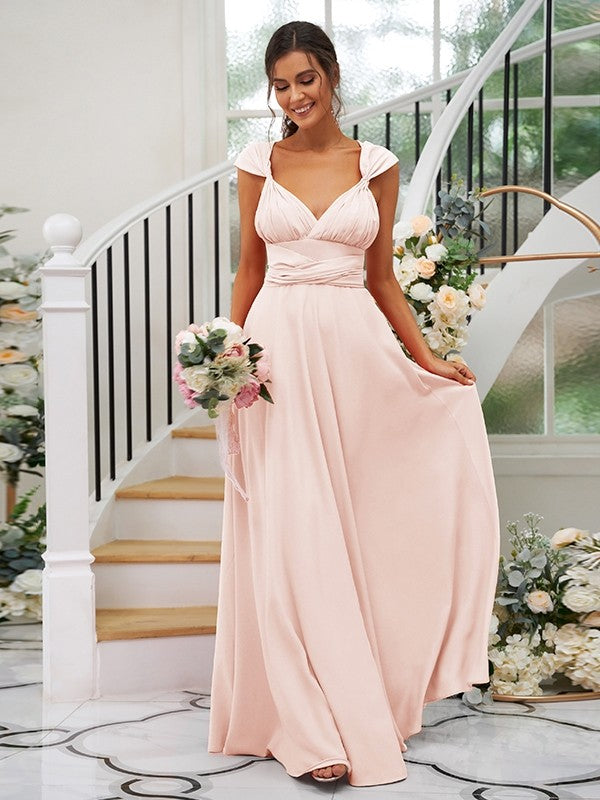 Classic Ruched V-Neck Jersey Sleeveless Bridesmaid Dresses