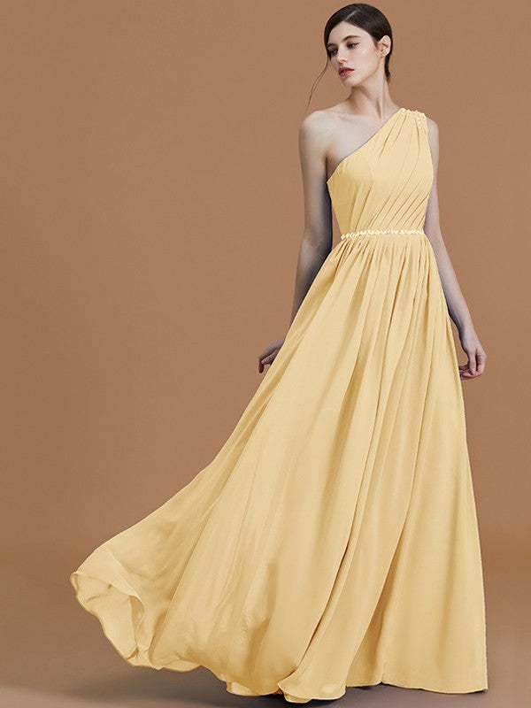 Classy Sleeveless One Shoulders Beading Chiffon Bridesmaid Dresses