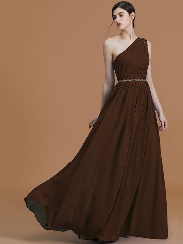 Classy Sleeveless One Shoulders Beading Chiffon Bridesmaid Dresses