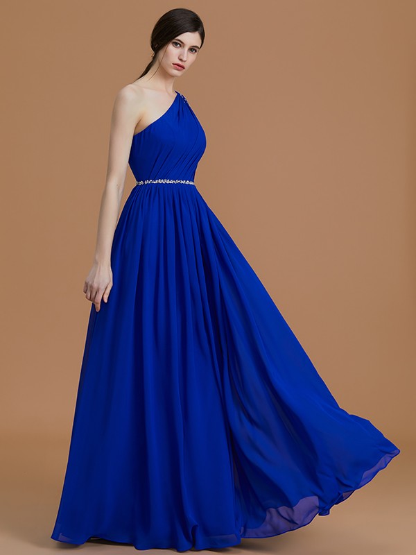 Classy Sleeveless One Shoulders Beading Chiffon Bridesmaid Dresses