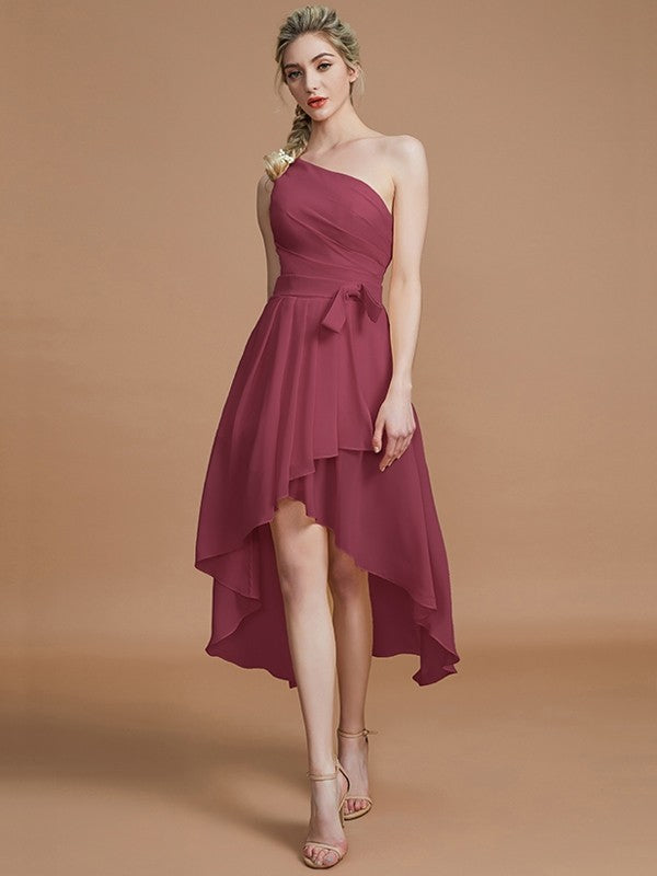 Classy Sleeveless One Shoulders Layers Asymmetrical Chiffon Bridesmaid Dresses