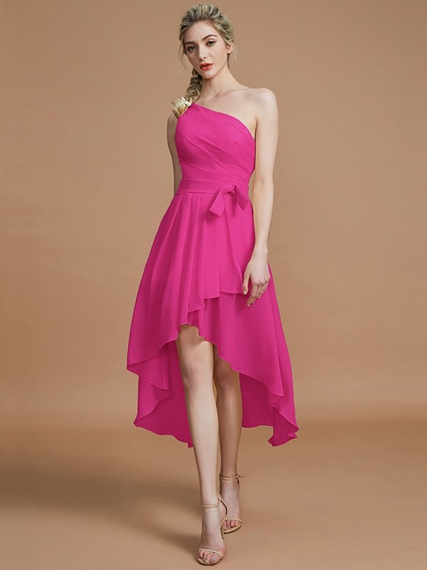 Classy Sleeveless One Shoulders Layers Asymmetrical Chiffon Bridesmaid Dresses