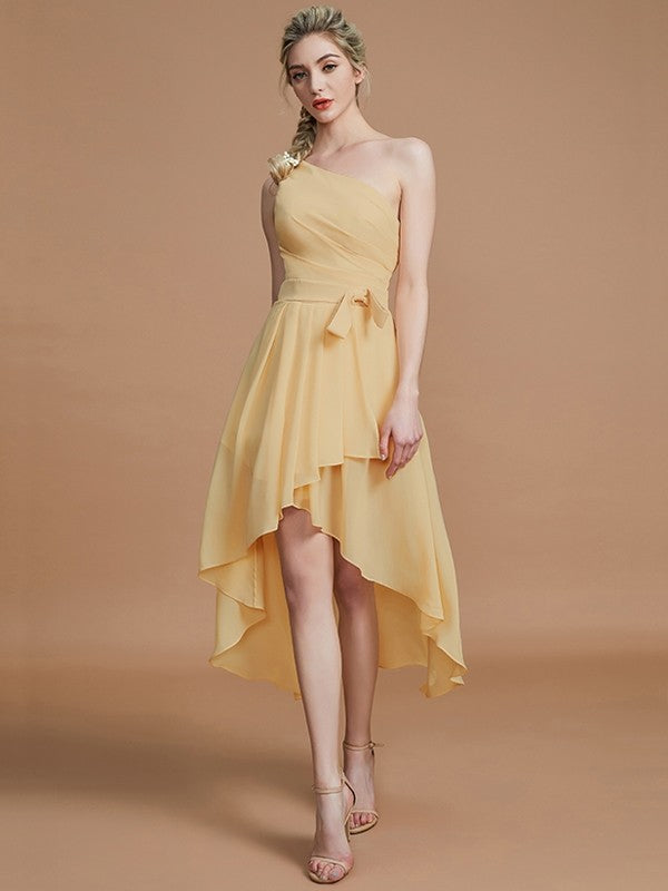 Classy Sleeveless One Shoulders Layers Asymmetrical Chiffon Bridesmaid Dresses