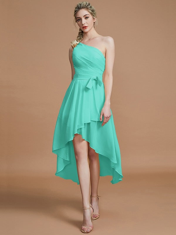 Classy Sleeveless One Shoulders Layers Asymmetrical Chiffon Bridesmaid Dresses