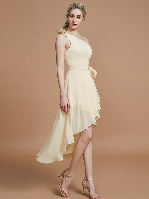 Classy Sleeveless One Shoulders Layers Asymmetrical Chiffon Bridesmaid Dresses