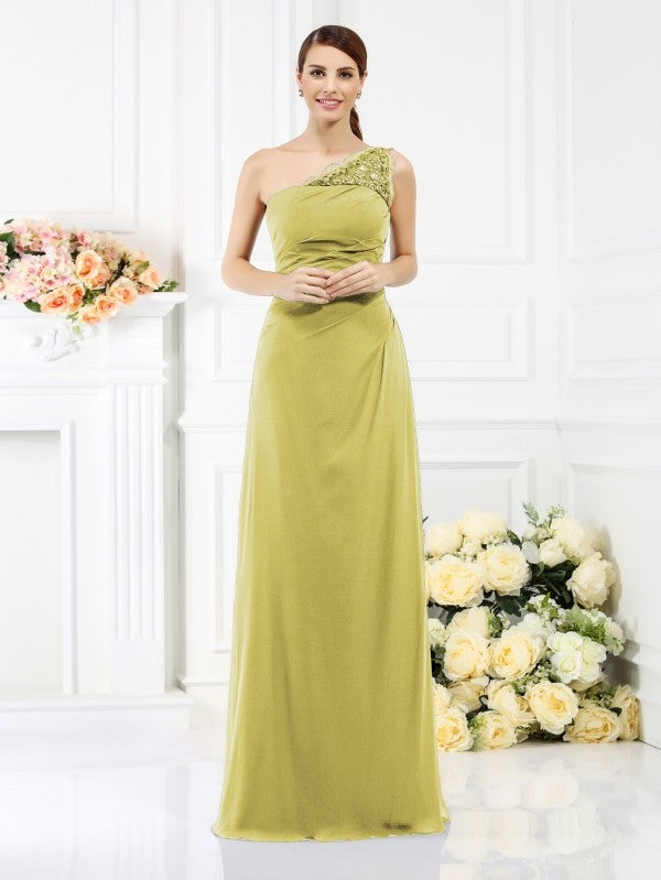 Classy Sleeveless One Shoulders Long Satin Bridesmaid Dresses