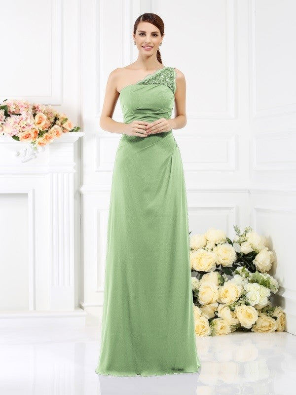 Classy Sleeveless One Shoulders Long Satin Bridesmaid Dresses