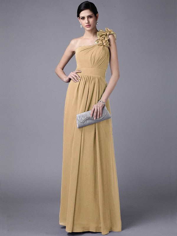 Classy Sleeveless One Shoulders Pleats Long Chiffon Bridesmaid Dresses