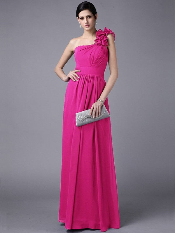 Classy Sleeveless One Shoulders Pleats Long Chiffon Bridesmaid Dresses