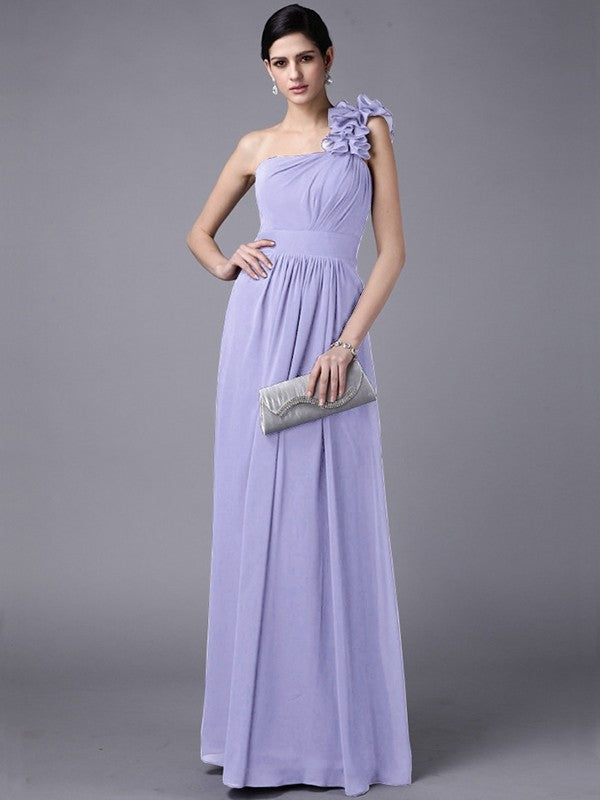 Classy Sleeveless One Shoulders Pleats Long Chiffon Bridesmaid Dresses