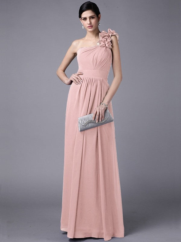 Classy Sleeveless One Shoulders Pleats Long Chiffon Bridesmaid Dresses