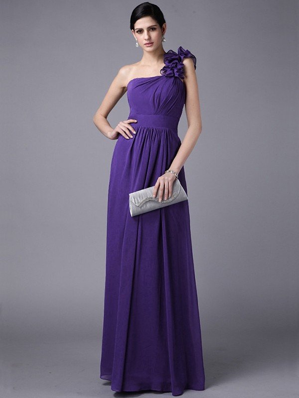 Classy Sleeveless One Shoulders Pleats Long Chiffon Bridesmaid Dresses