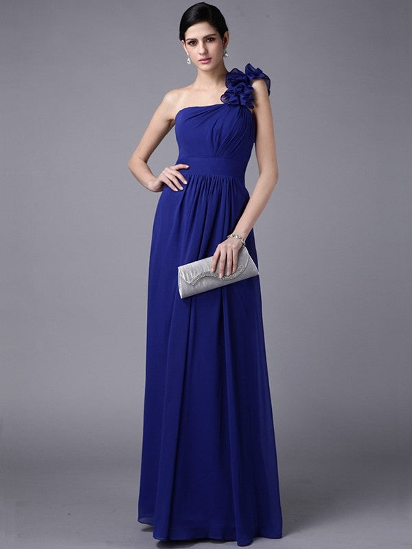 Classy Sleeveless One Shoulders Pleats Long Chiffon Bridesmaid Dresses