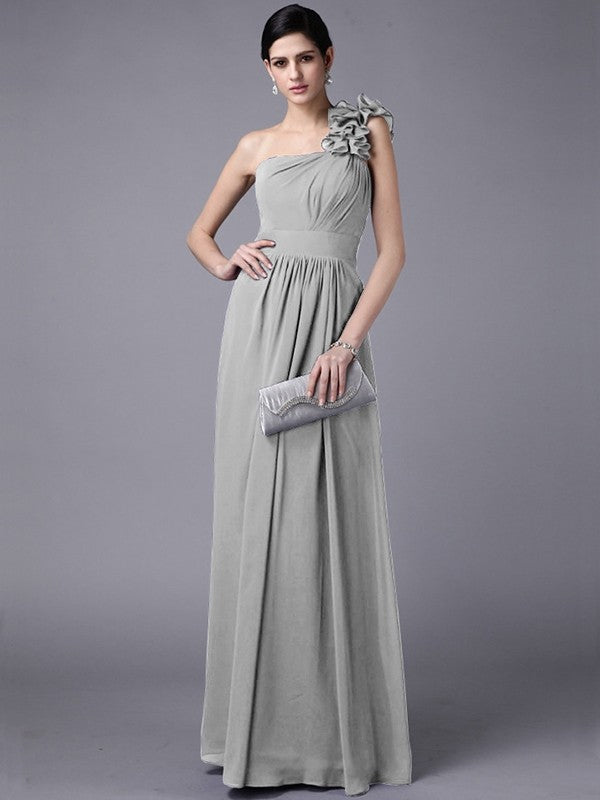 Classy Sleeveless One Shoulders Pleats Long Chiffon Bridesmaid Dresses