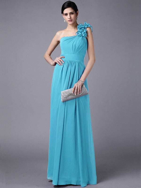 Classy Sleeveless One Shoulders Pleats Long Chiffon Bridesmaid Dresses