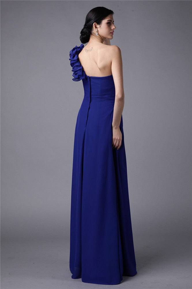 Classy Sleeveless One Shoulders Pleats Long Chiffon Bridesmaid Dresses