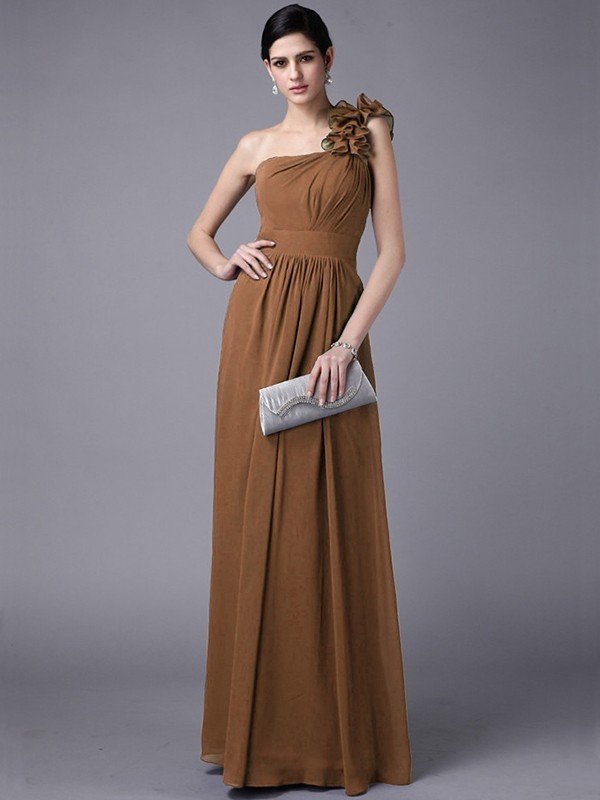 Classy Sleeveless One Shoulders Pleats Long Chiffon Bridesmaid Dresses