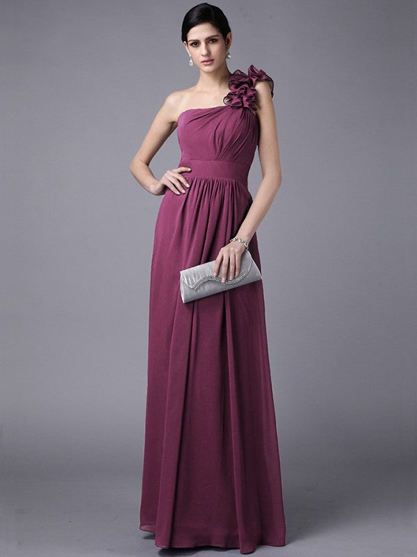 Classy Sleeveless One Shoulders Pleats Long Chiffon Bridesmaid Dresses