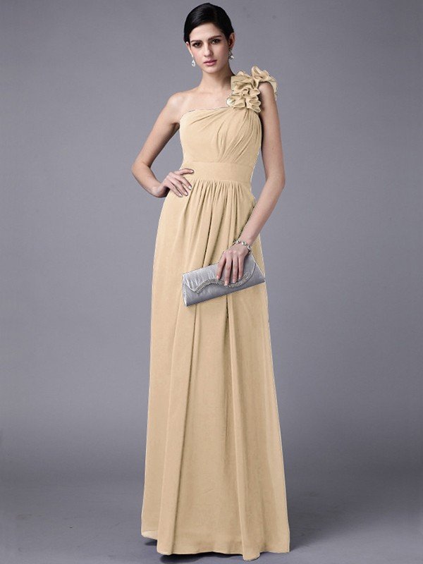 Classy Sleeveless One Shoulders Pleats Long Chiffon Bridesmaid Dresses