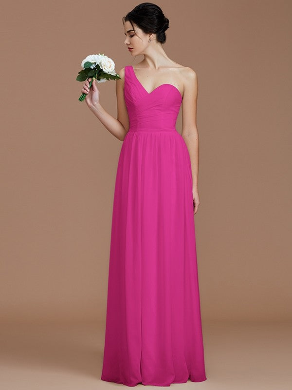 Classy Sleeveless One Shoulders Ruched Chiffon Bridesmaid Dresses