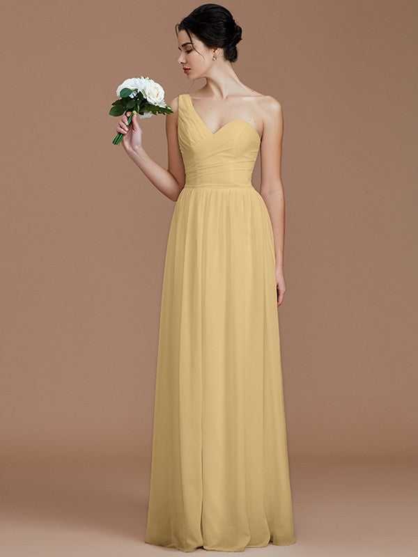 Classy Sleeveless One Shoulders Ruched Chiffon Bridesmaid Dresses