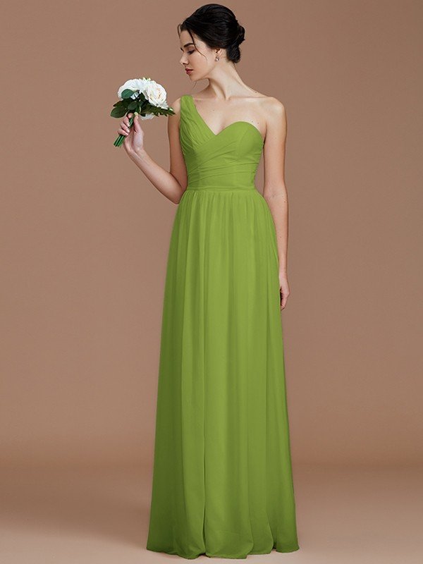 Classy Sleeveless One Shoulders Ruched Chiffon Bridesmaid Dresses