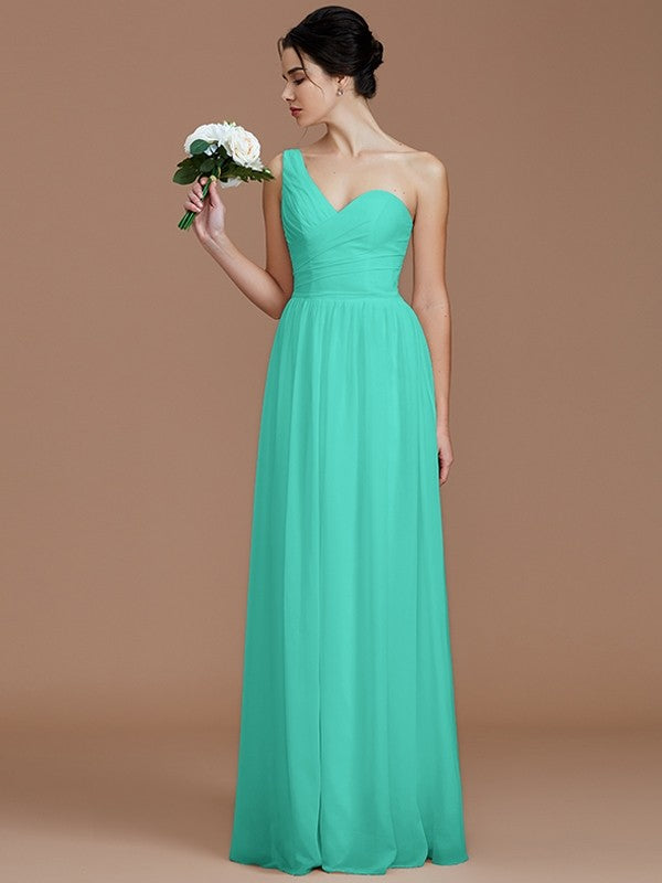 Classy Sleeveless One Shoulders Ruched Chiffon Bridesmaid Dresses